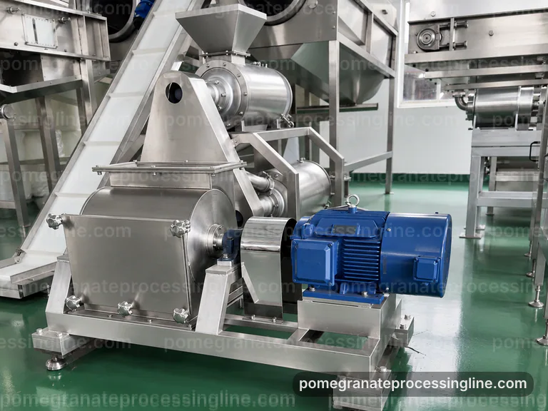 industrial pomegranate juice line, process scope and configuration: gentle aril pressing section connection view