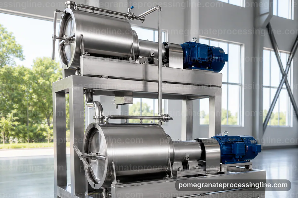 industrial pomegranate juice line, process sequence: gentle aril pressing section operating stage